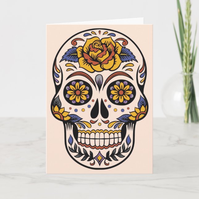Rose Mexican Sugar Skull Day of the Dead Card (Front)