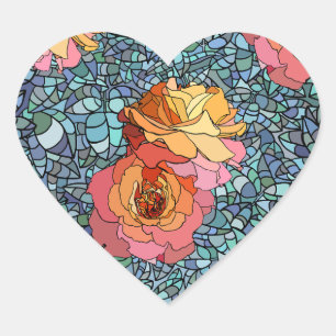 Rose Mosaic Colourful Romantic Heart Sticker