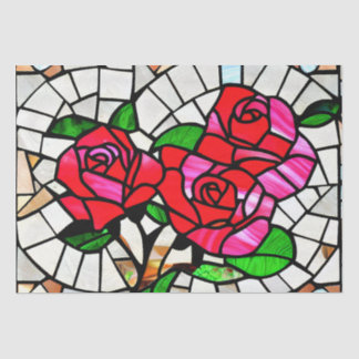 Rose Mosaic Stained Glass Art Decoupage Tissue Paper