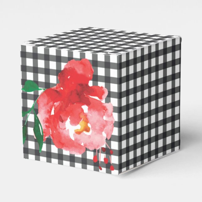 Rose on Black and White Gingham 2" Favour Box (Front Side)