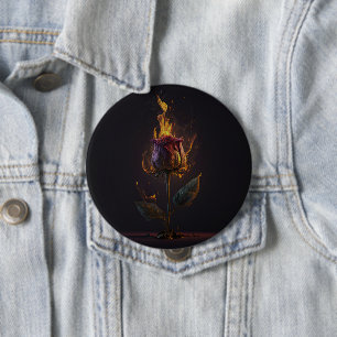 rose on fire 10 cm round badge