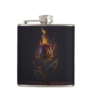 rose on fire hip flask