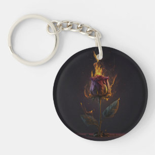 rose on fire key ring