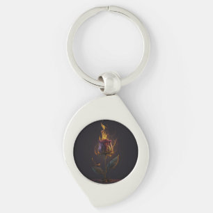 rose on fire key ring