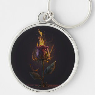 rose on fire key ring