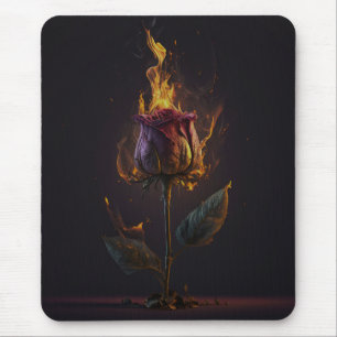 rose on fire mouse pad