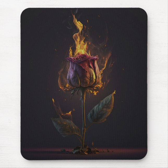 rose on fire mouse pad (Front)