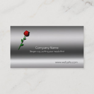 Rose on single stem with metallic-look business card