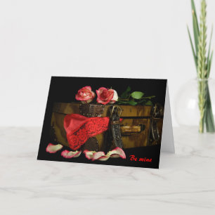 Rose on vintage suitcase with lingerie holiday card