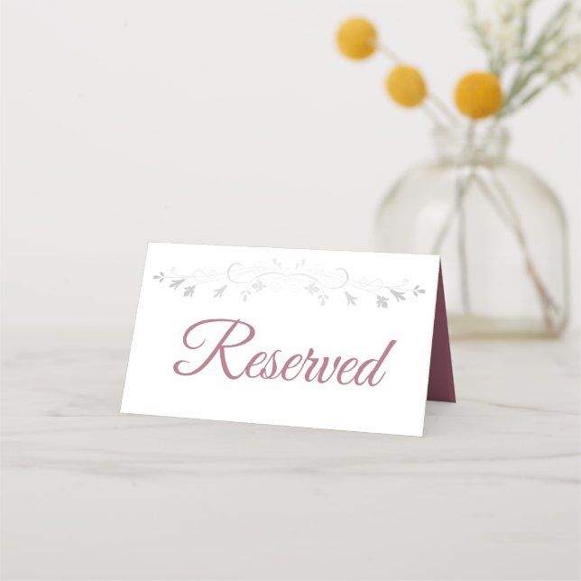 Rose on White Elegant Wedding Reserved Place Card (Front)