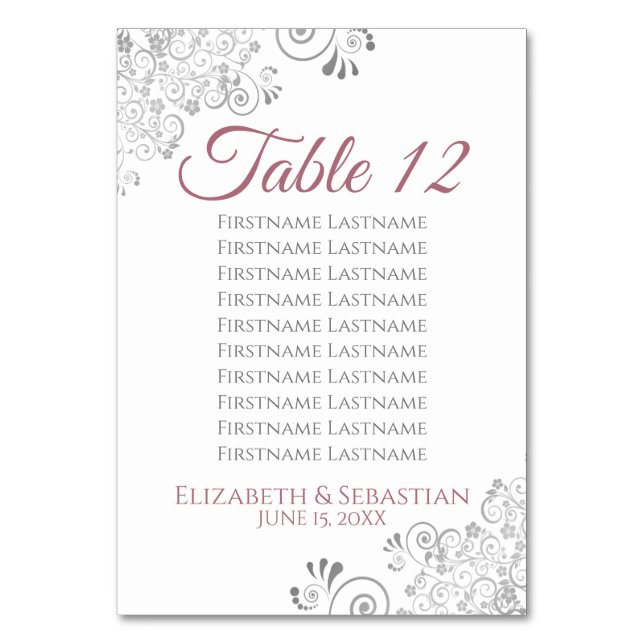 Rose on White Wedding Table Number Seating Chart (Front)