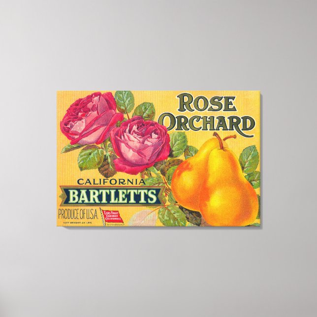 Rose Orchard Pear Crate Label Canvas Print (Front)