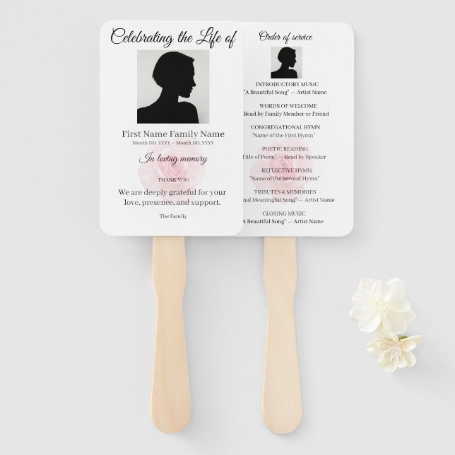 Rose order of service hand fan (Front and Back)