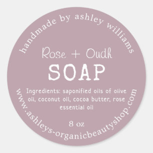 Rose + Oudh Handmade Soap – Mauve Organic Skincare Classic Round Sticker