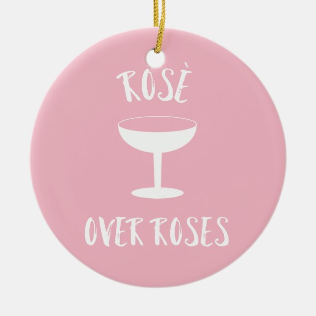 Rosé Over Roses Ceramic Tree Decoration (Front)