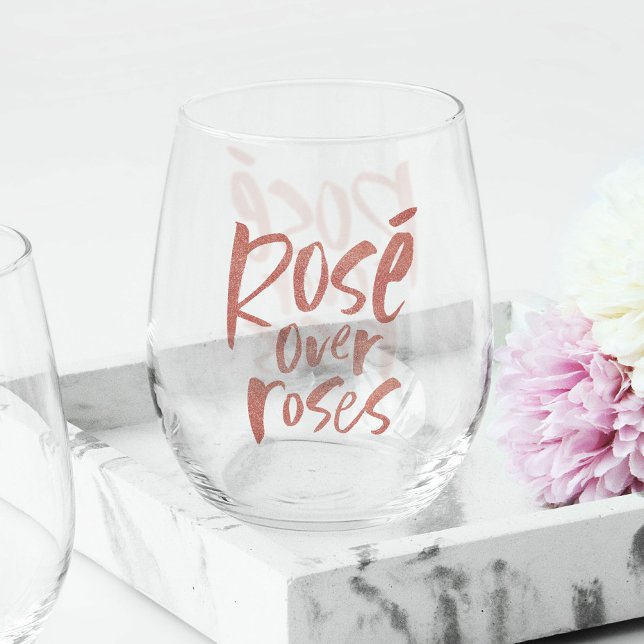 Rosé over roses fun pink Galentine's friendship Stemless Wine Glass (Creator Uploaded)