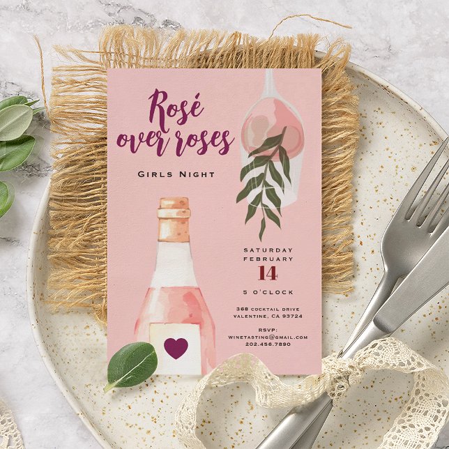 Rosé over Roses Pink Girls Night Out Invitation (Creator Uploaded)
