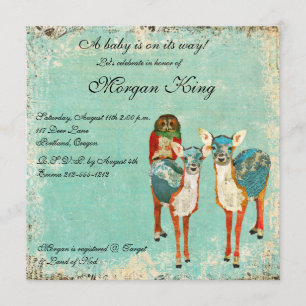 Rose Owl & Azure Deer Baby Shower Invitation