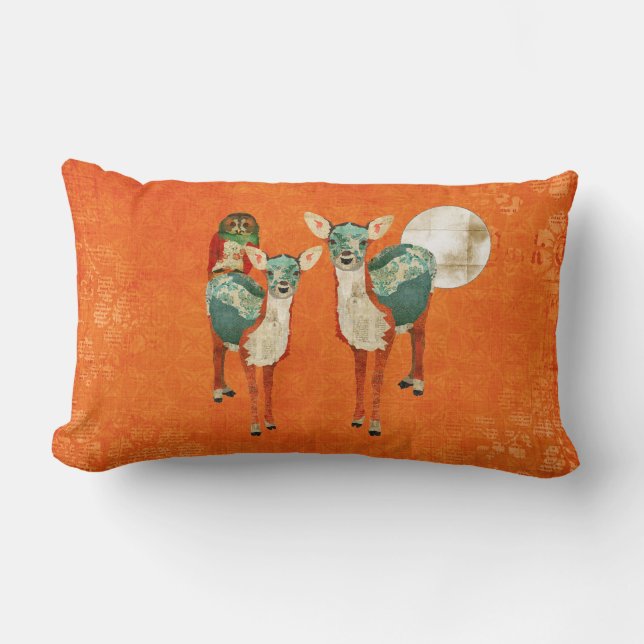 Rose Owl & Azure Deer Moonlight Mojo Pillow (Front)