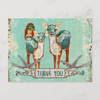 Rose Owl & Azure Deer Thank You Postcard
