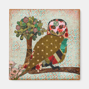 Rose Owl Floral Vintage Magnet
