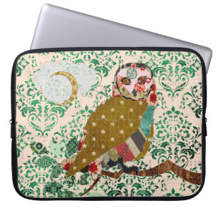 Rose Owl Green Damask Computer Sleeve