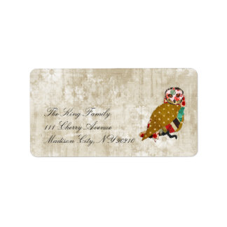 Rose Owl Whitewash Floral Vintage Label