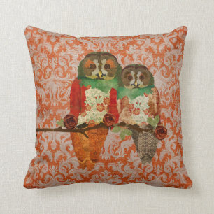 Rose Owls Amber Damask  MoJo Pillow