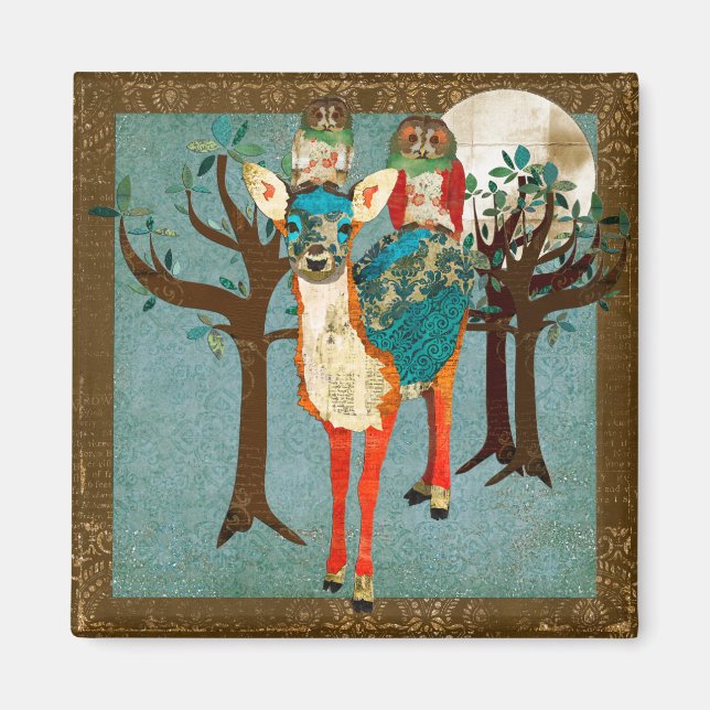 Rose Owls & Azure Fawn Magnet (Front)