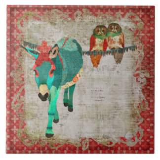 Rose Owls & Ruby Azure Donkey Tile