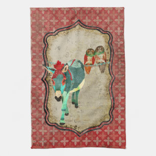 Rose Owls & Ruby Donkey Towel