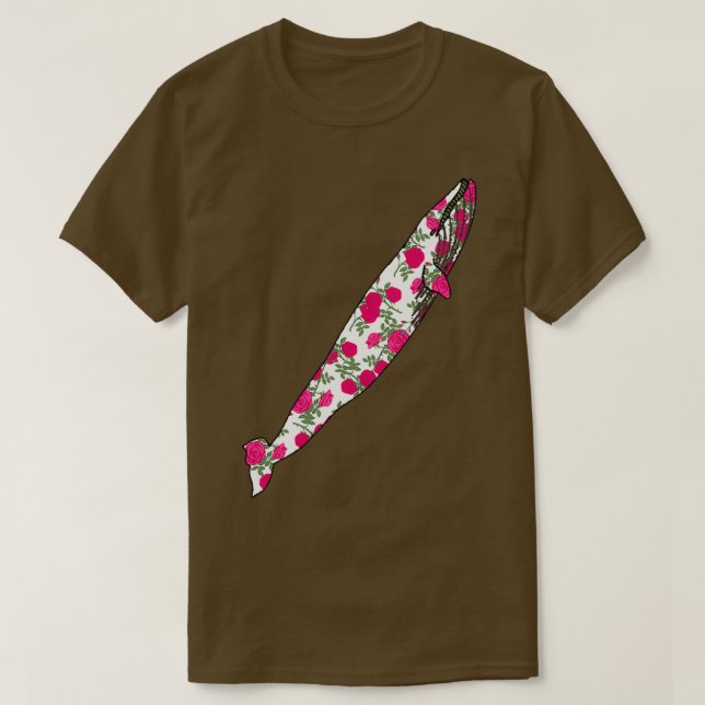 Rose Pattern Blue Whale Ascending T-Shirt (Design Front)