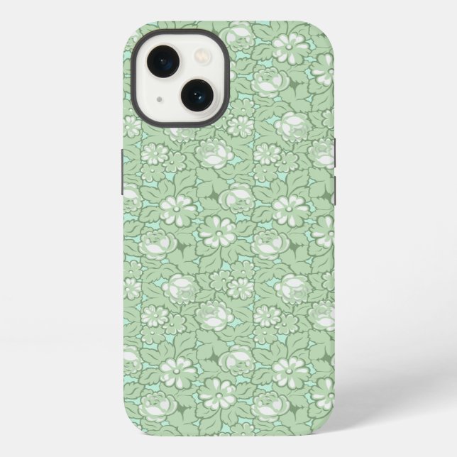Rose pattern in light Green iPhone Case (Back)