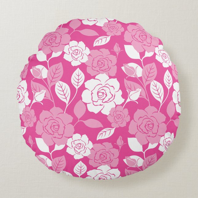ROSE PATTERN IN PINK ROUND CUSHION (Front)