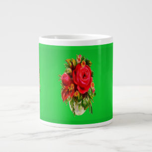 Rose pattern picture red and deep green colours large coffee mug