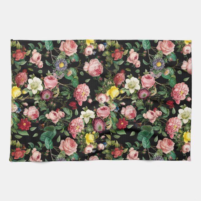 Rose Pattern Pink and Red  Tea Towel (Horizontal)