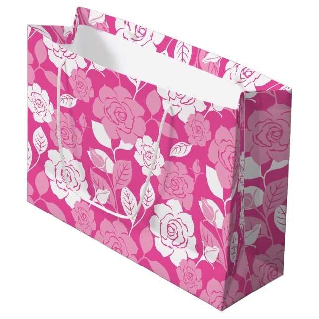 ROSE PATTERN (PINK) LARGE GIFT BAG (Front Angled)