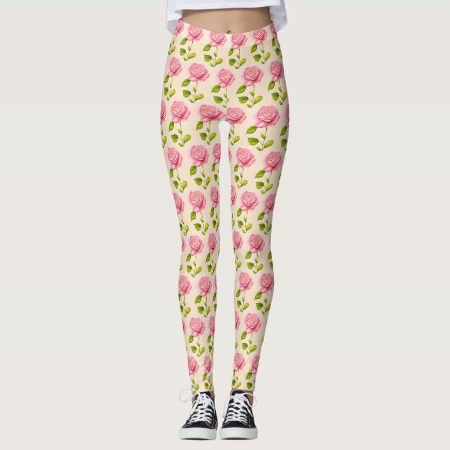 Rose pattern pink leggings (Front)