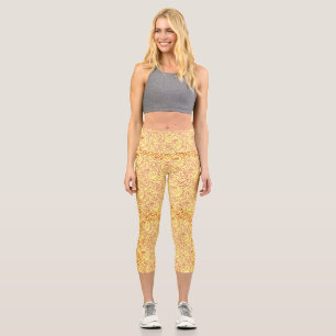 Rose pattern.r.dpnk.02b Yellow BG Capri Leggings