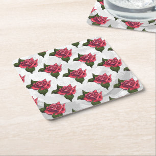 Rose Pattern Square Paper Coaster