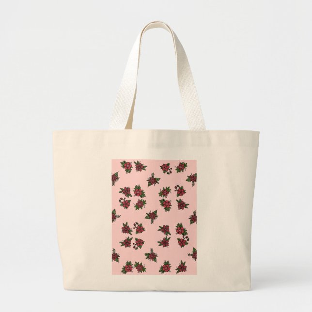 Rose patterns, cute little pink and red design large tote bag (Front)