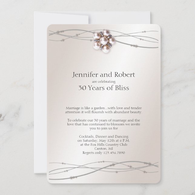 Rose Pearl 30th Wedding Anniversary Invitation (Front)
