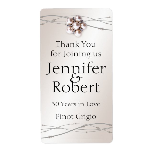 Rose Pearl and Dots 30th Anniversary Wine Label (Front)