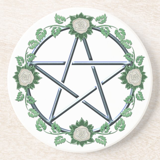 Rose Pentagram Pentacle Pagan Witch Altar Paten Coaster (Front)