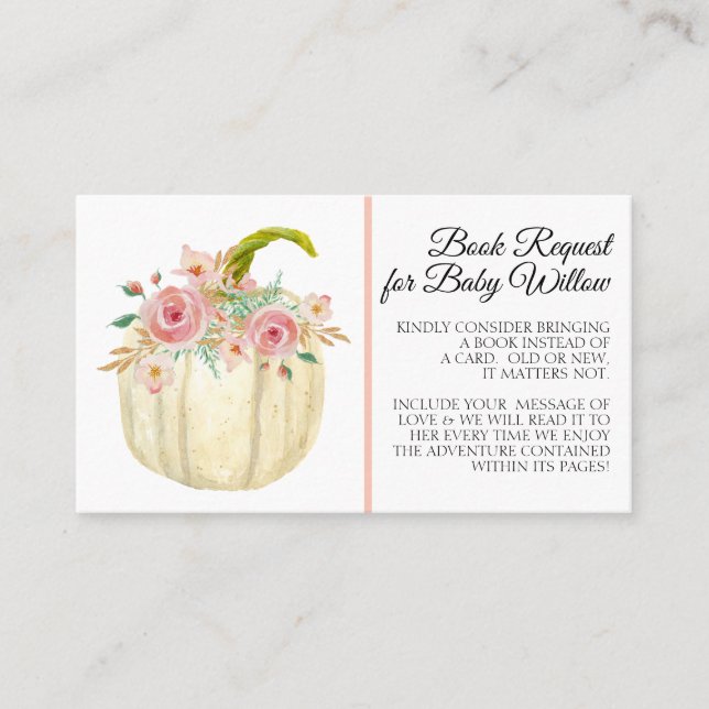 Rose Peony Blush Pink Floral Pumpkin Book Request Business Card (Front)