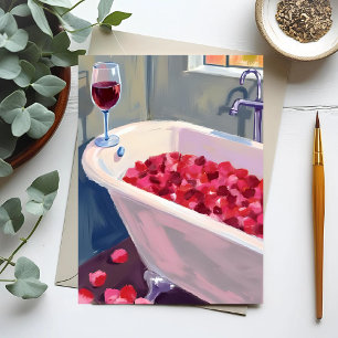 Rose Petal Bath   Romantic Red Wine Painting Postcard