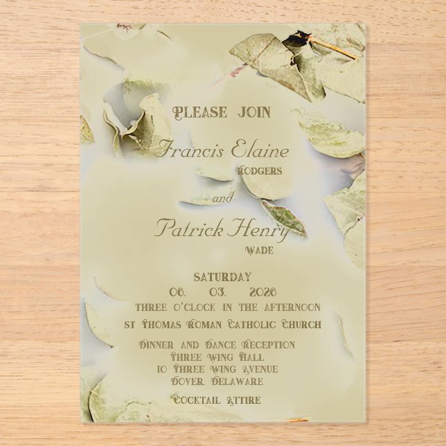 Rose Petal Frosted Acrylic Wedding Invitation (Front)