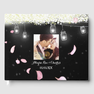 Rose Petal Mason Jar Under the Stars Wedding Photo Guest Book