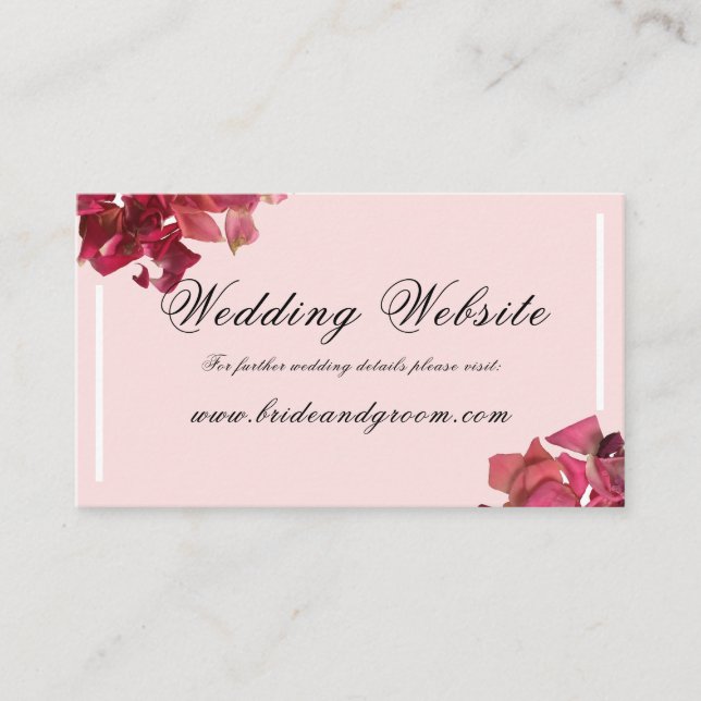 Rose Petal Pink Romantic Wedding Website Card (Front)