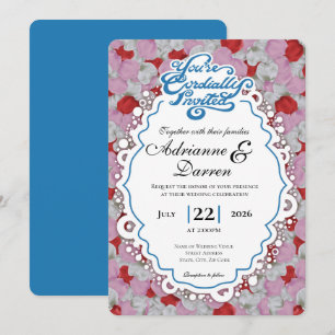 Rose Petal Wedding Invite 1 with Blue Letters